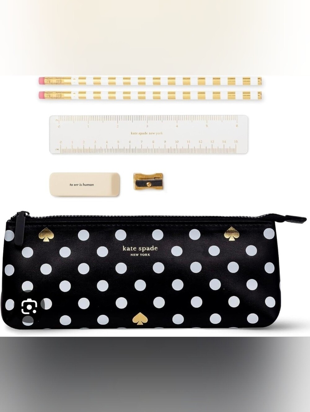 kate spade Black & White Polka Dot Pen Holder with Gold Accents